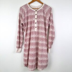 Burt's Bees Baby Nightgown Womens L Red Fair Isle Bee Henley Classic‎ Excellent